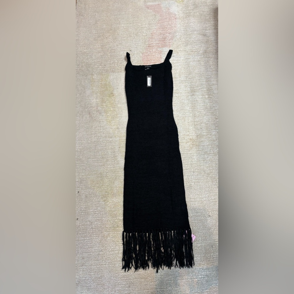 PrettyLittleThing Black Maxi Fringe Knit Dress